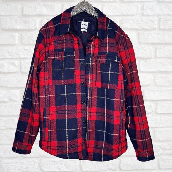 Zara Other - Zara Plaid Shacket Size L Quilted Button Down Overshirt